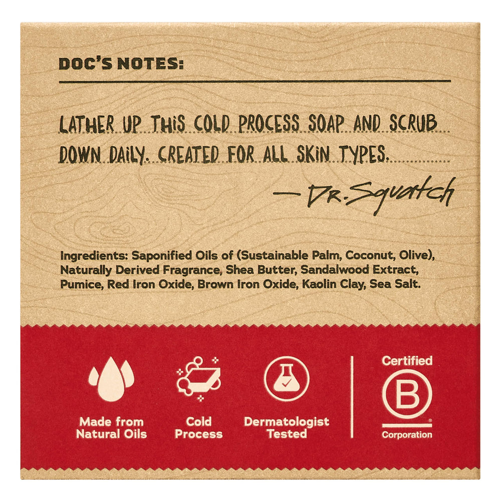 Dr. Squatch Sandalwood Summit bar close-up lather for a clean feel.