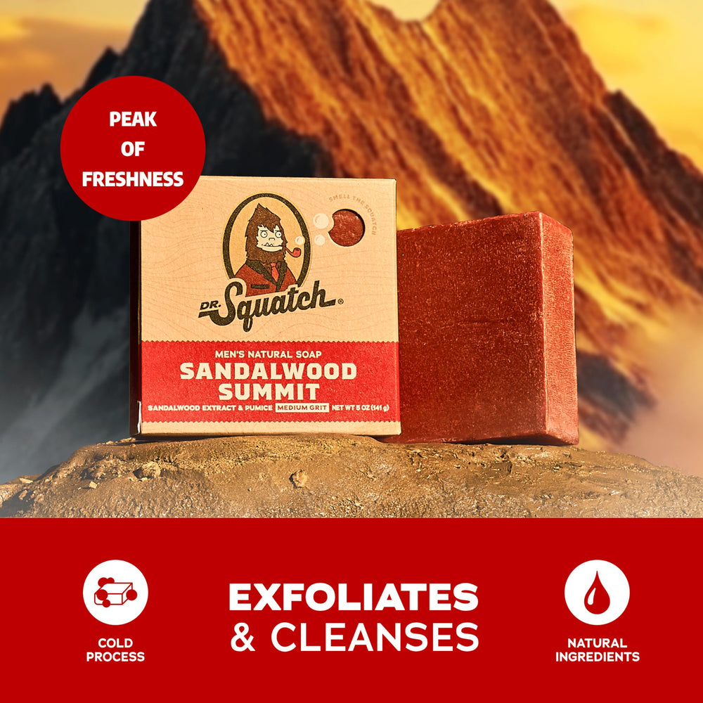 Dr. Squatch Sandalwood Summit ingredients kaolin clay for gentle exfoliation.