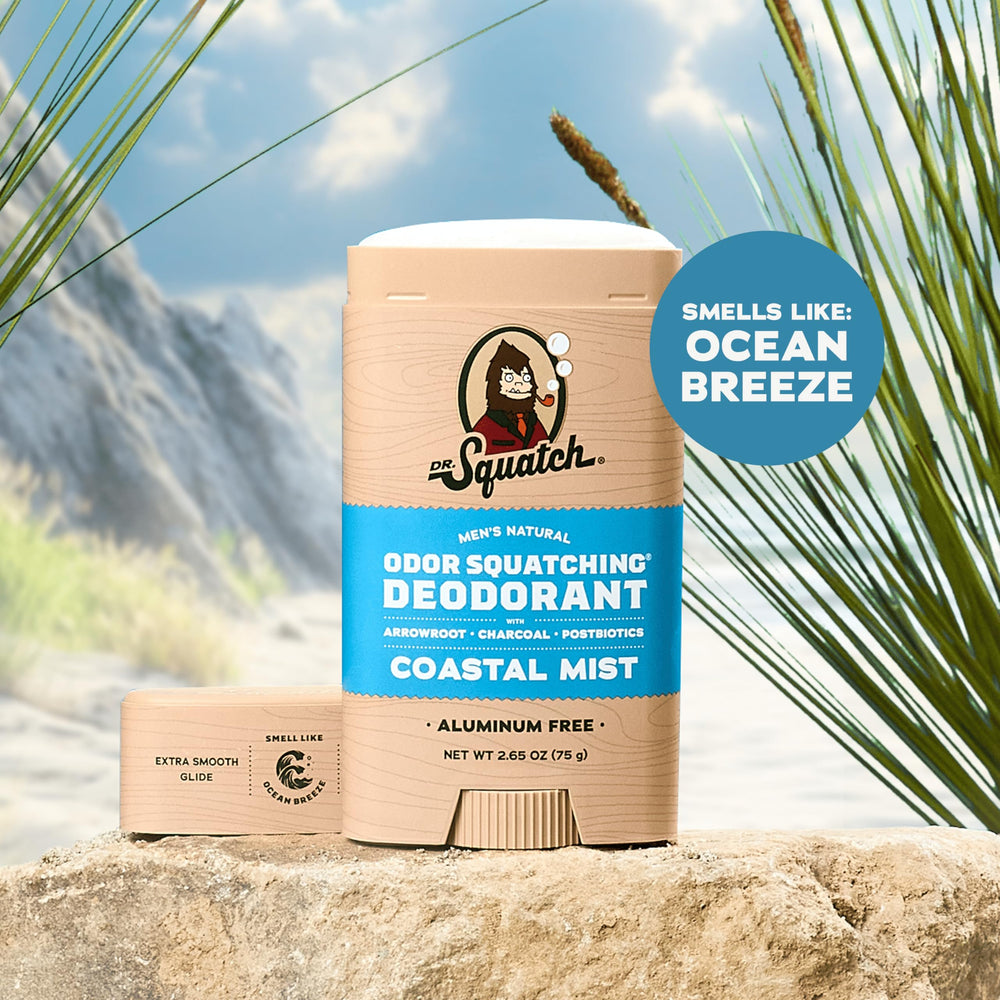 Dr. Squatch Sandalwood Summit deodorant stick with charcoal for confident masculine scent.