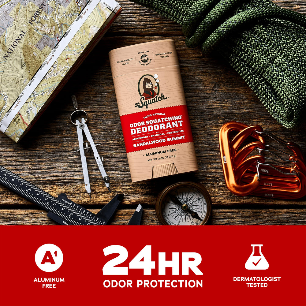 Dr. Squatch Sandalwood Summit 2-pack box showing aluminum-free protection