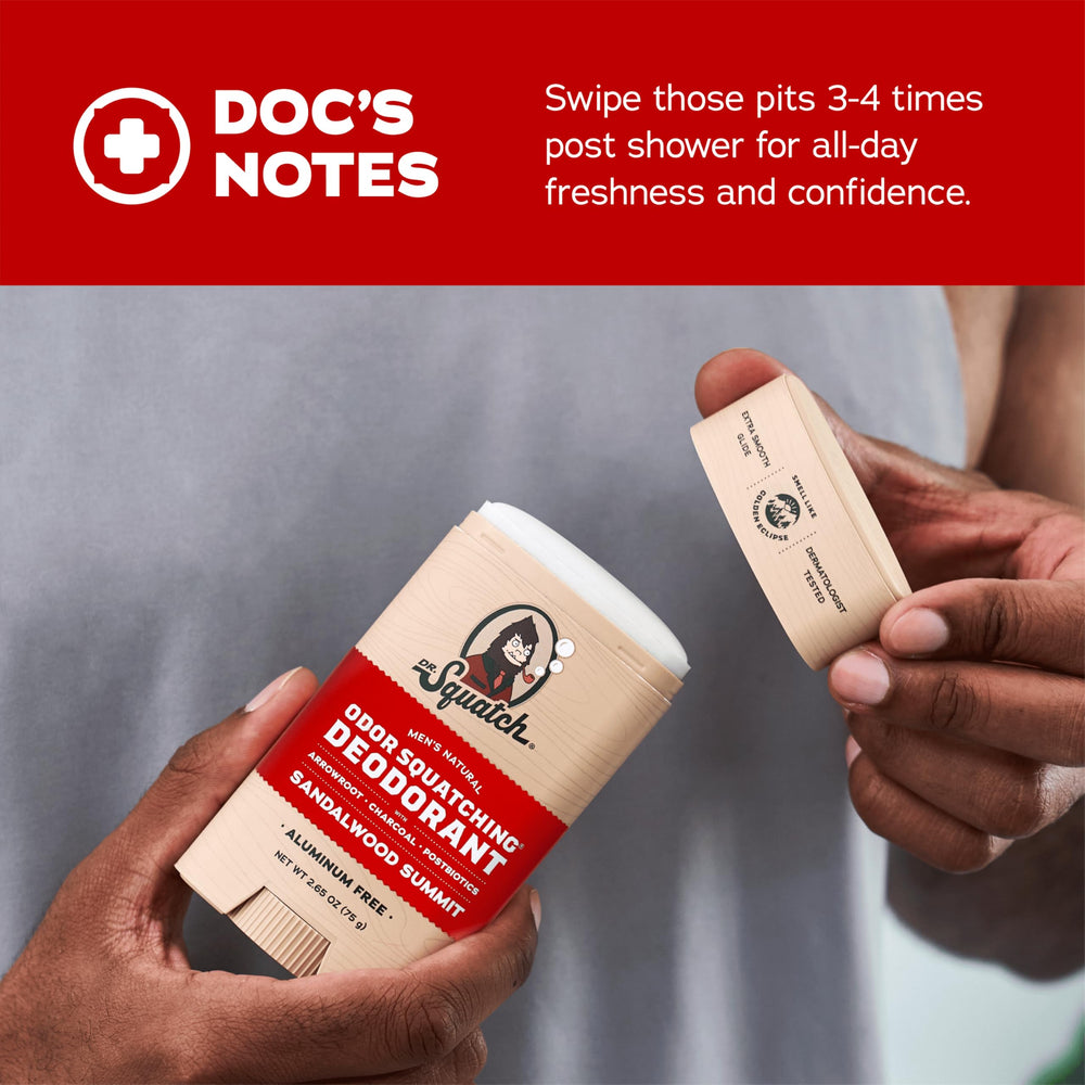 Dr. Squatch Sandalwood Summit 3-pack sleeve displaying long-lasting freshness