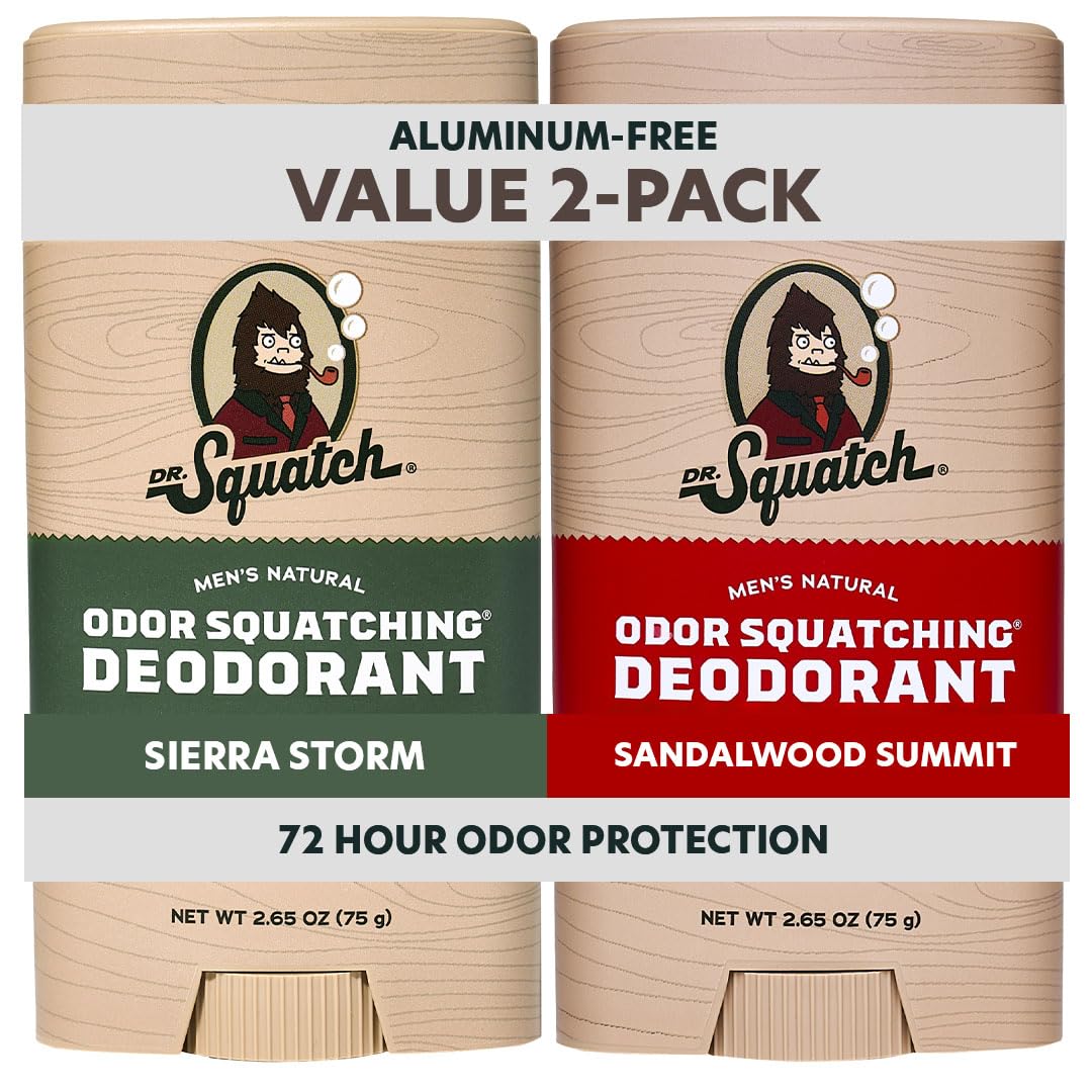 Dr. Squatch Sierra Storm 3-pack deodorant display offering long-lasting odor control