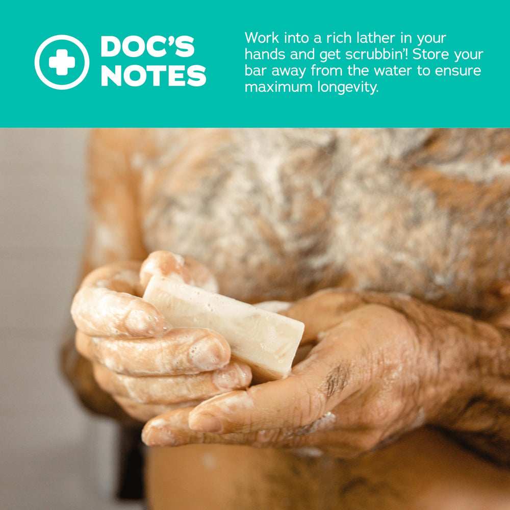Dr. Squatch soap lathers with a fresh scent, ideal for morning showers.
