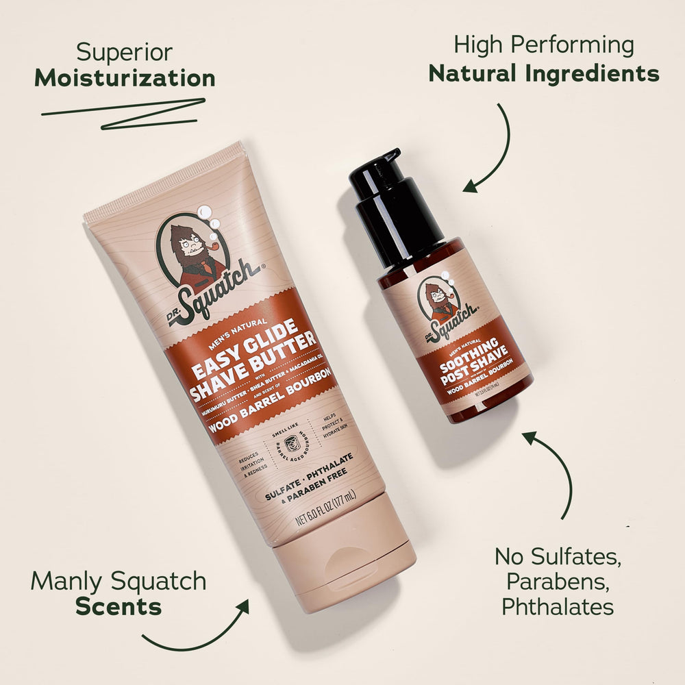 Dr Squatch Soothing Post-Shave Moisturizer tube calms skin after shaving.