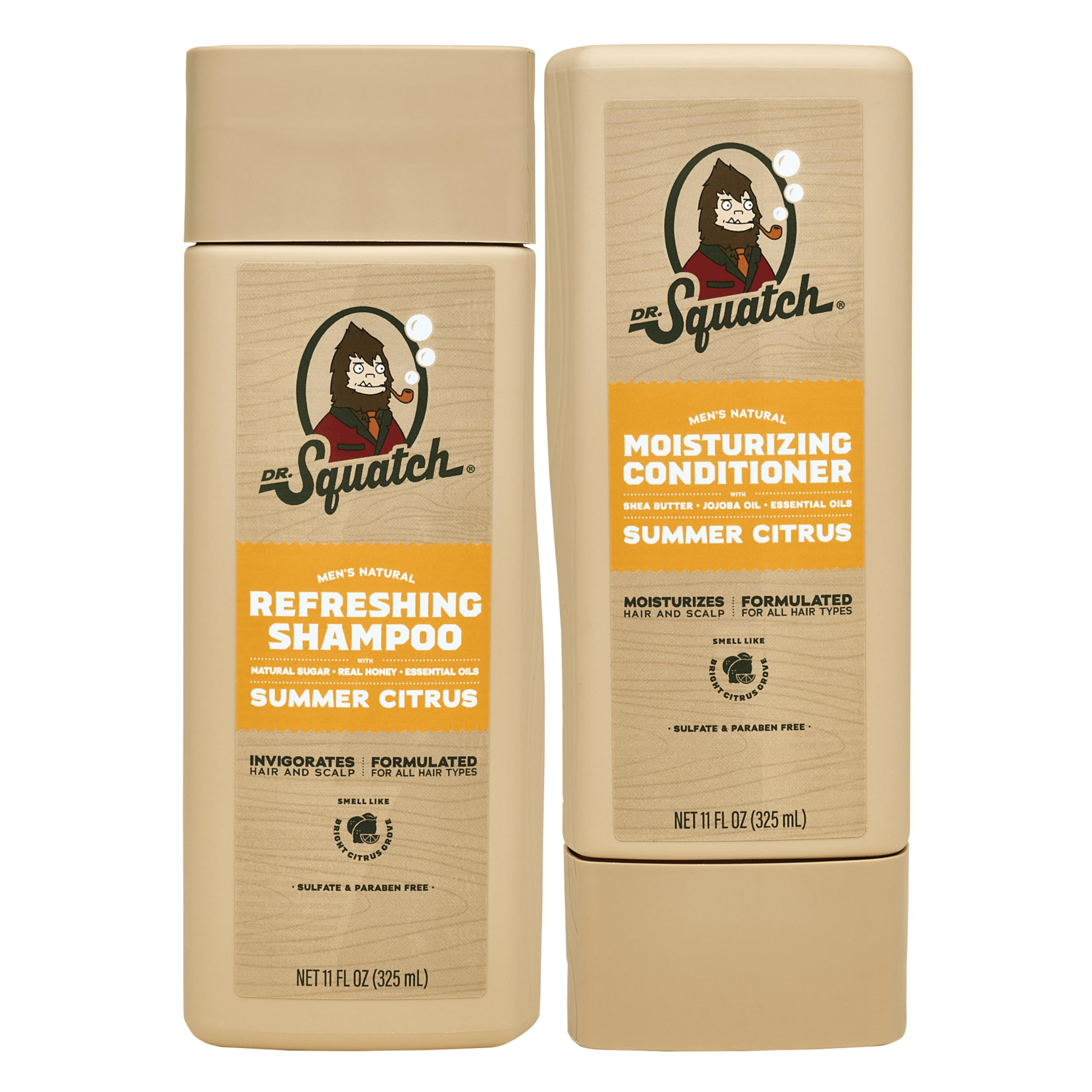 Dr. Squatch Summer Citrus shampoo bottle with rich lather for strong, clean hair.