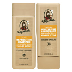 Dr. Squatch Summer Citrus shampoo bottle with rich lather for strong, clean hair.