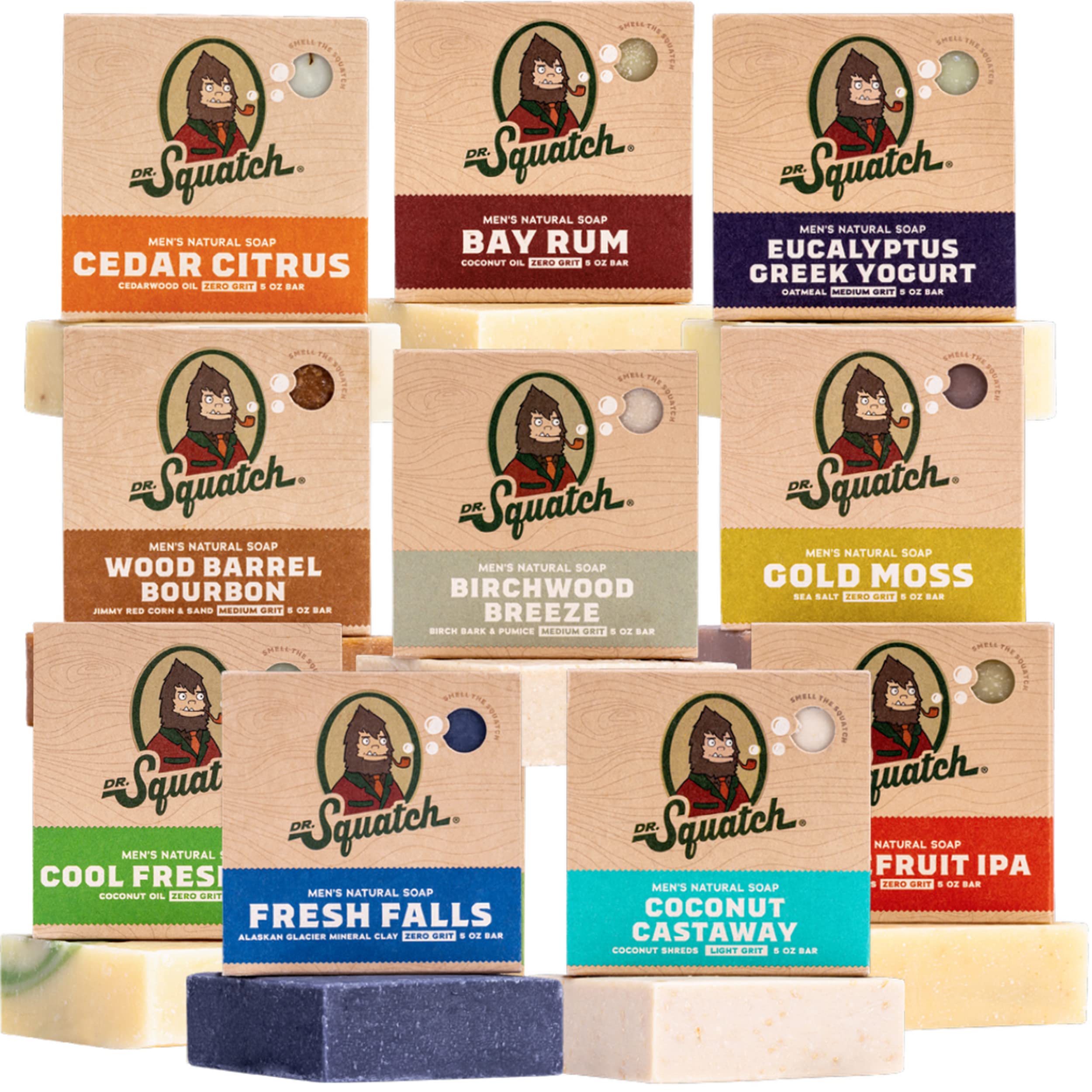 Dr. Squatch Wood Barrel Bourbon soap bar for a rich, masculine cleanse with natural oils.