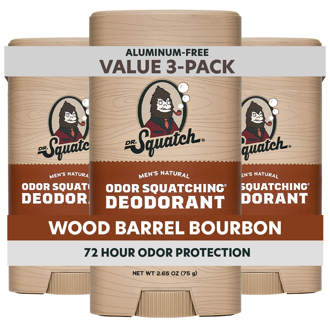 Dr. Squatch Wood Barrel Bourbon deodorant stick for all-day odor control.