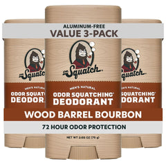 Dr. Squatch Wood Barrel Bourbon deodorant stick for all-day odor control.