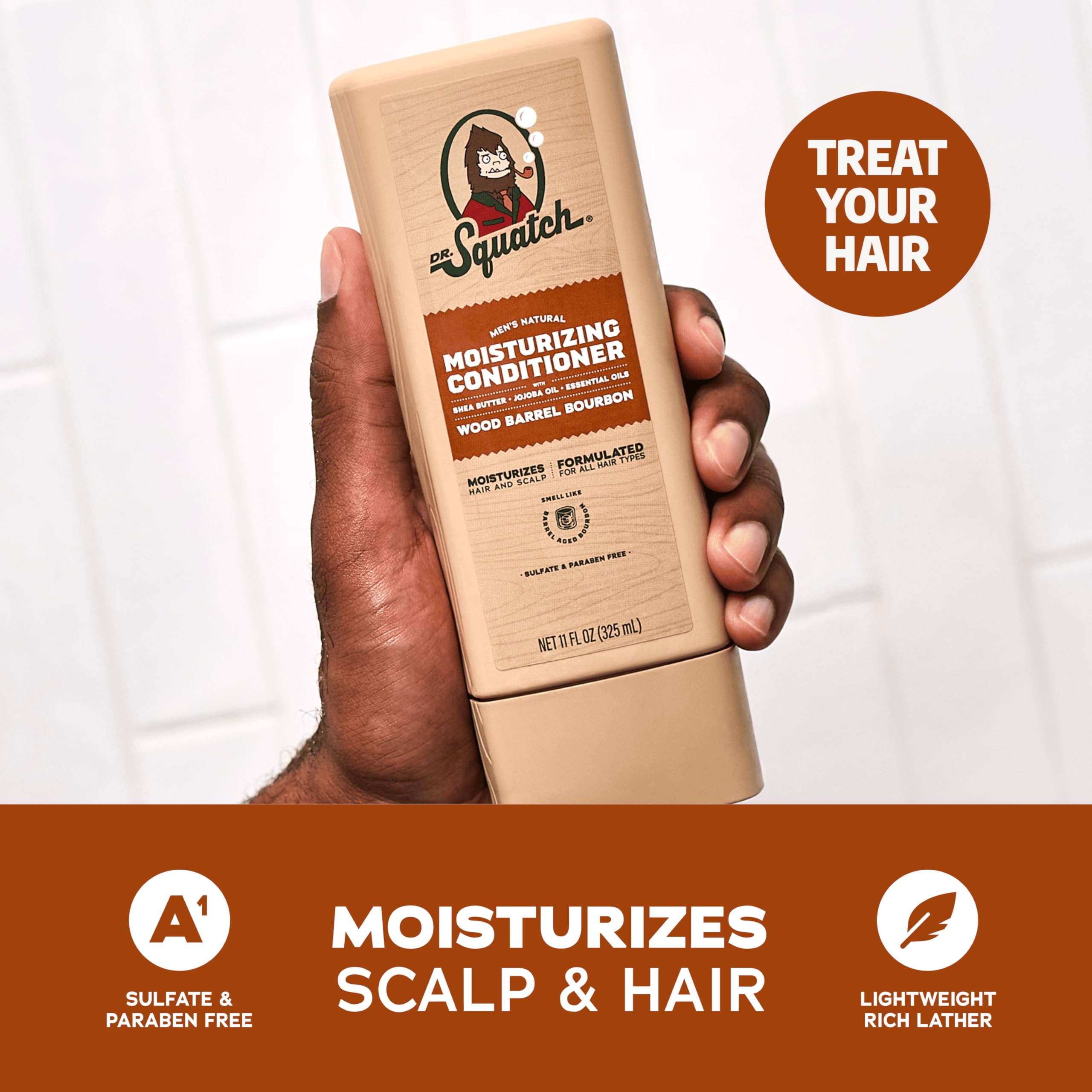 Dr. Squatch packaging label highlights natural ingredients and a paraben-free promise.