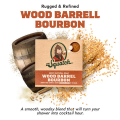 Dr. Squatch Wood Barrel Bourbon soap bar delivers bold scent and deep conditioning.
