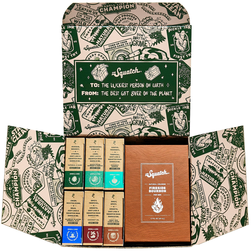 Dr. Squatch Wood Barrel Bourbon soap on display for premium masculine fragrance.