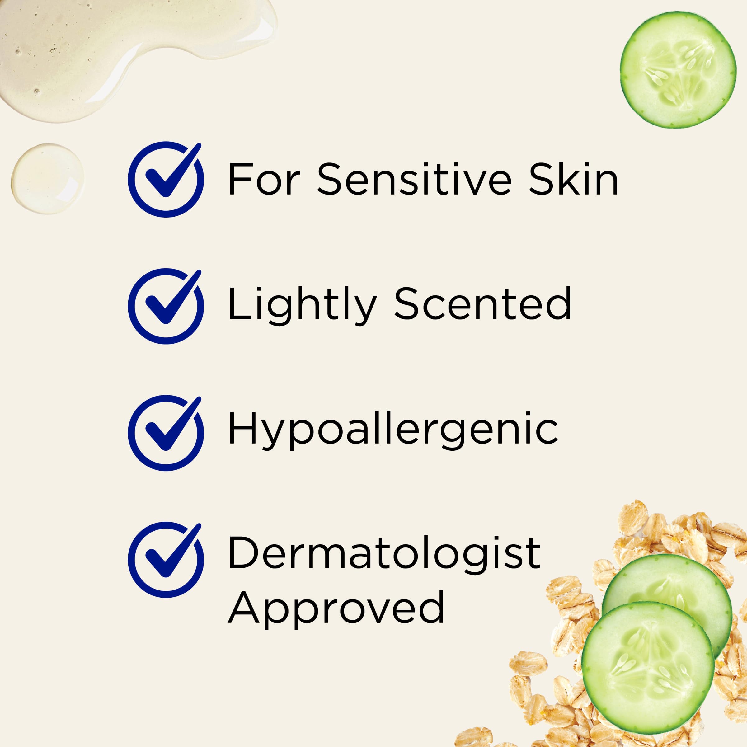 Dr Teal's dermatológicamente aprobado para piel sensible, textura suave.