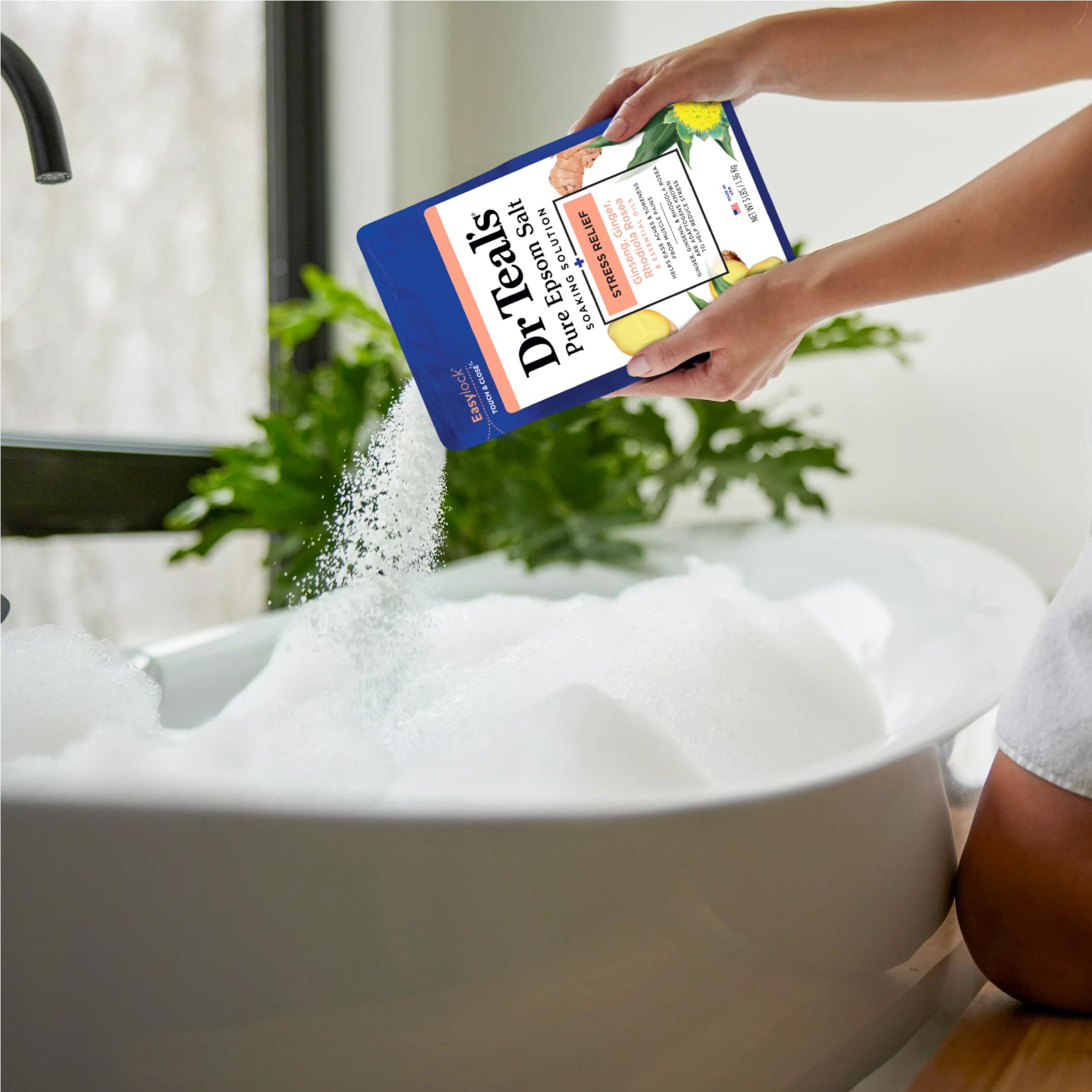 Baño relajante de 20 minutos con Dr Teal's para sensación de calma.