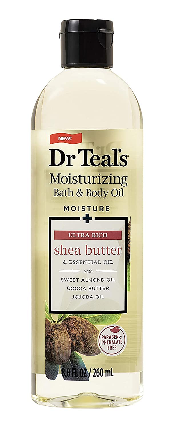 Aceite de Baño Dr Teal's textura ligera y acabado luminoso.
