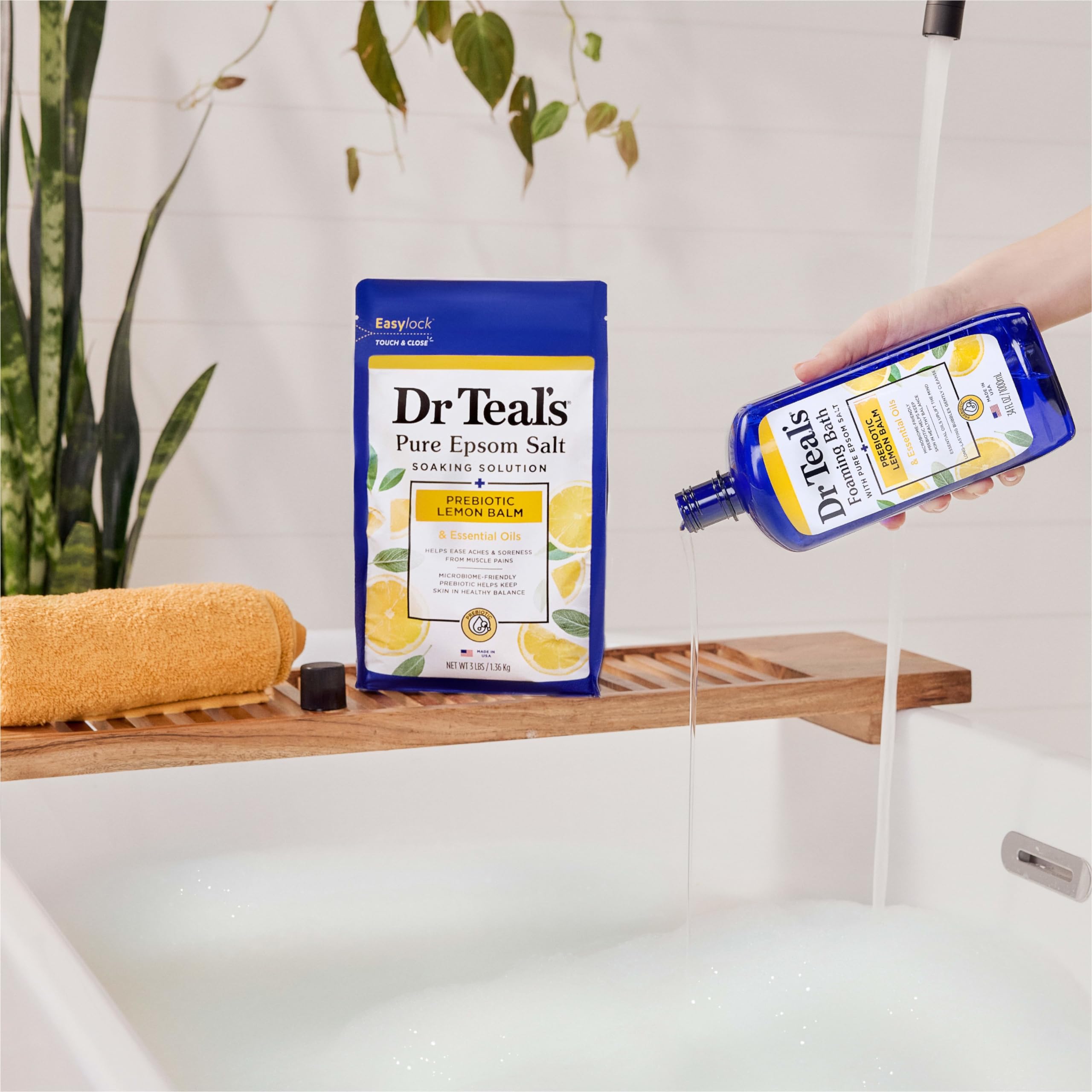 Dr Teal's bath ambiance with soft light suggesting a calm home spa.