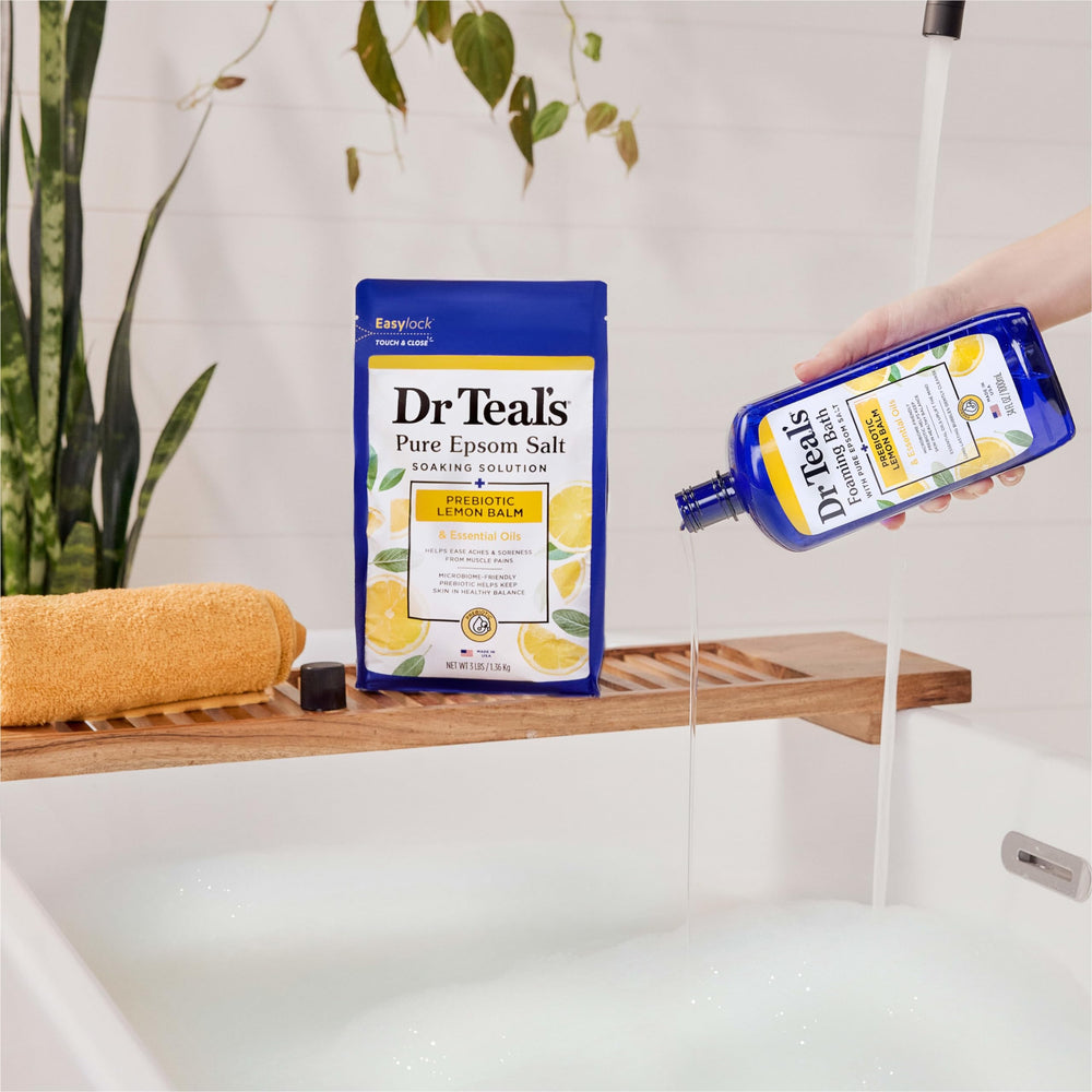 Dr Teal's bath ambiance with soft light suggesting a calm home spa.