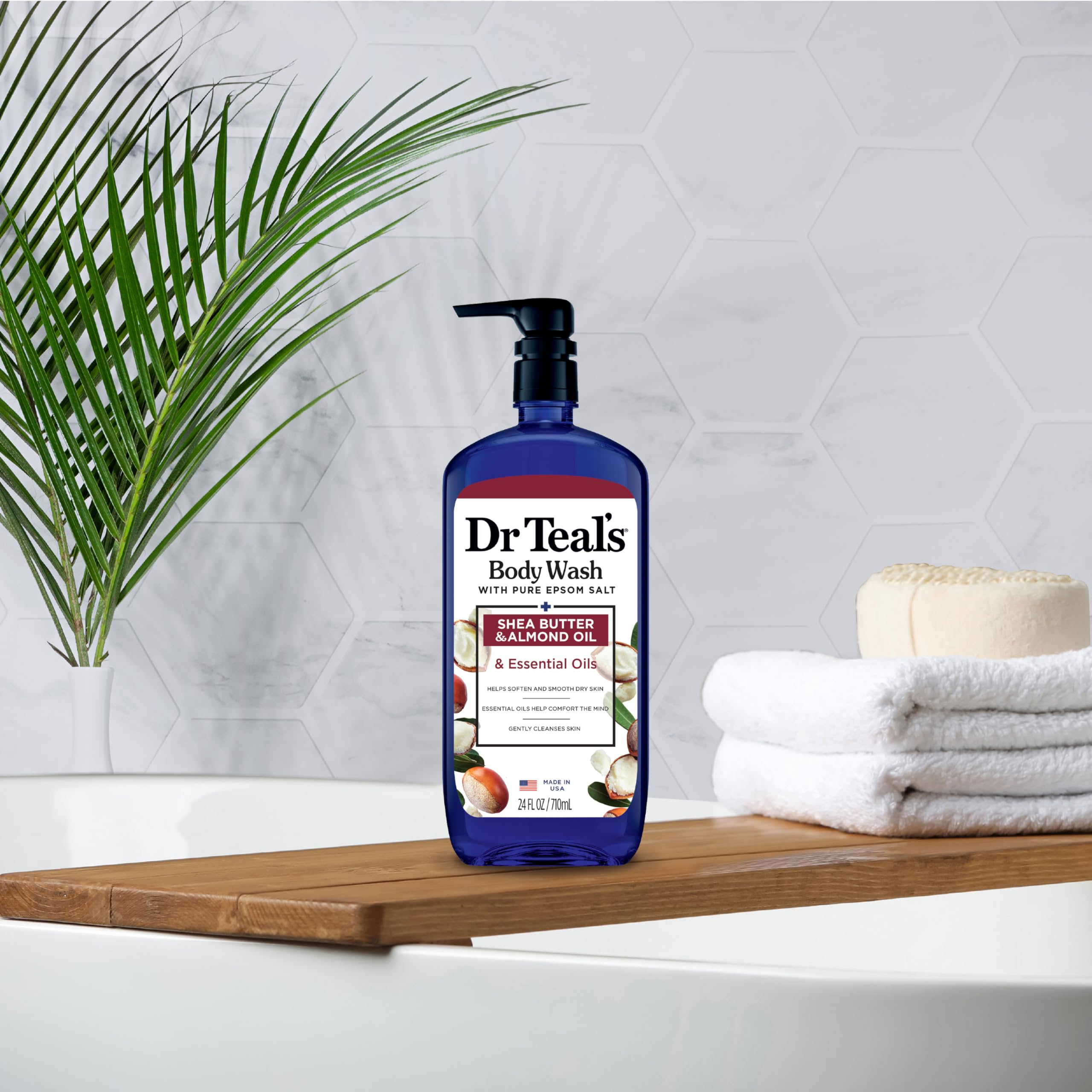 Paraben- and phthalate-free label on Dr Teal's bottle for clean skincare.