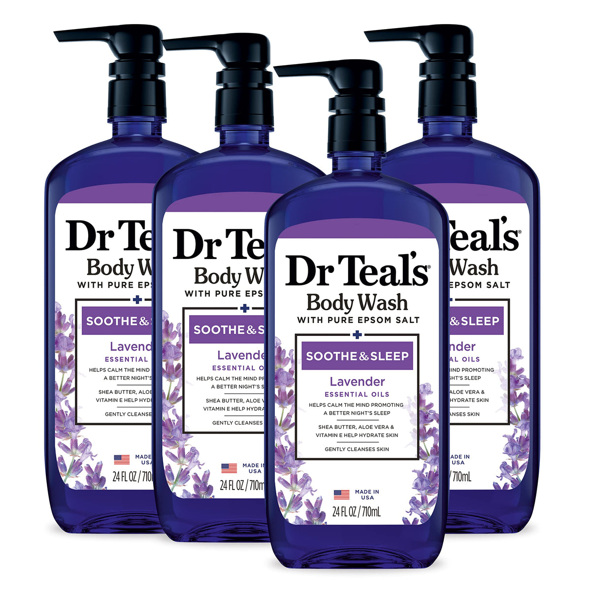 Dr Teal's Lavender Body Wash bottle with Pure Epsom Salt for a refreshing rinse