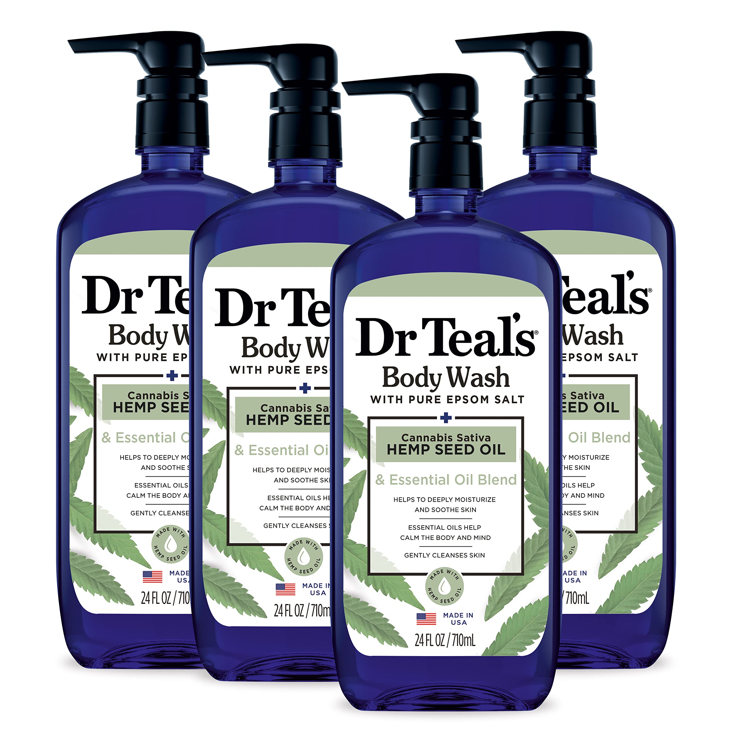 Dr Teal's body wash bottle with pure Epsom salt for a refreshing cleanse.