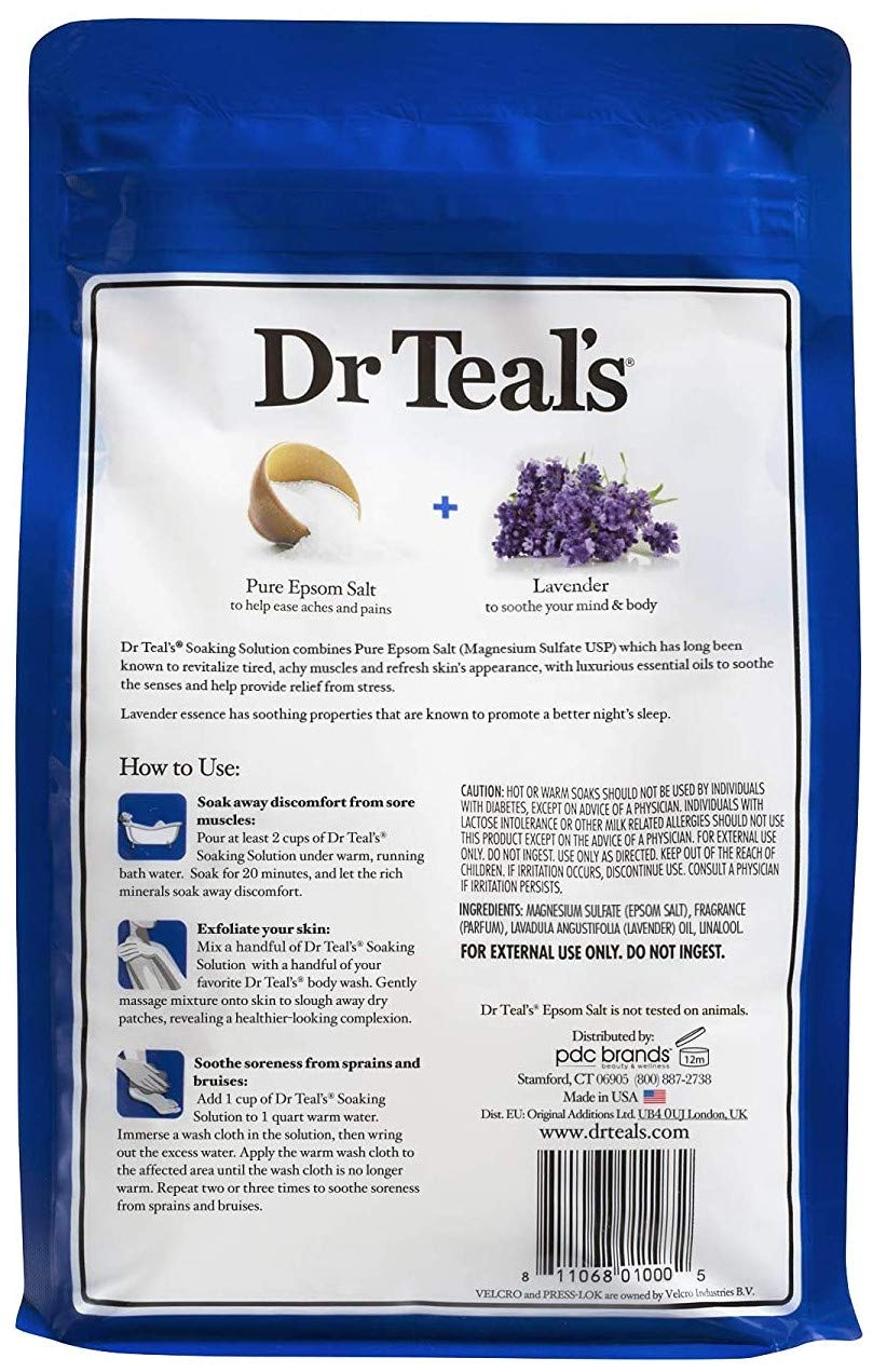 Dr Teal's bolsa con cierre Velcro, facilita guardar y reutilizar la sal.