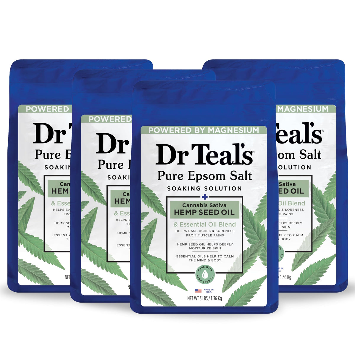 Dr Teal's botella de sal Epsom puro con cannabis para relajación muscular.