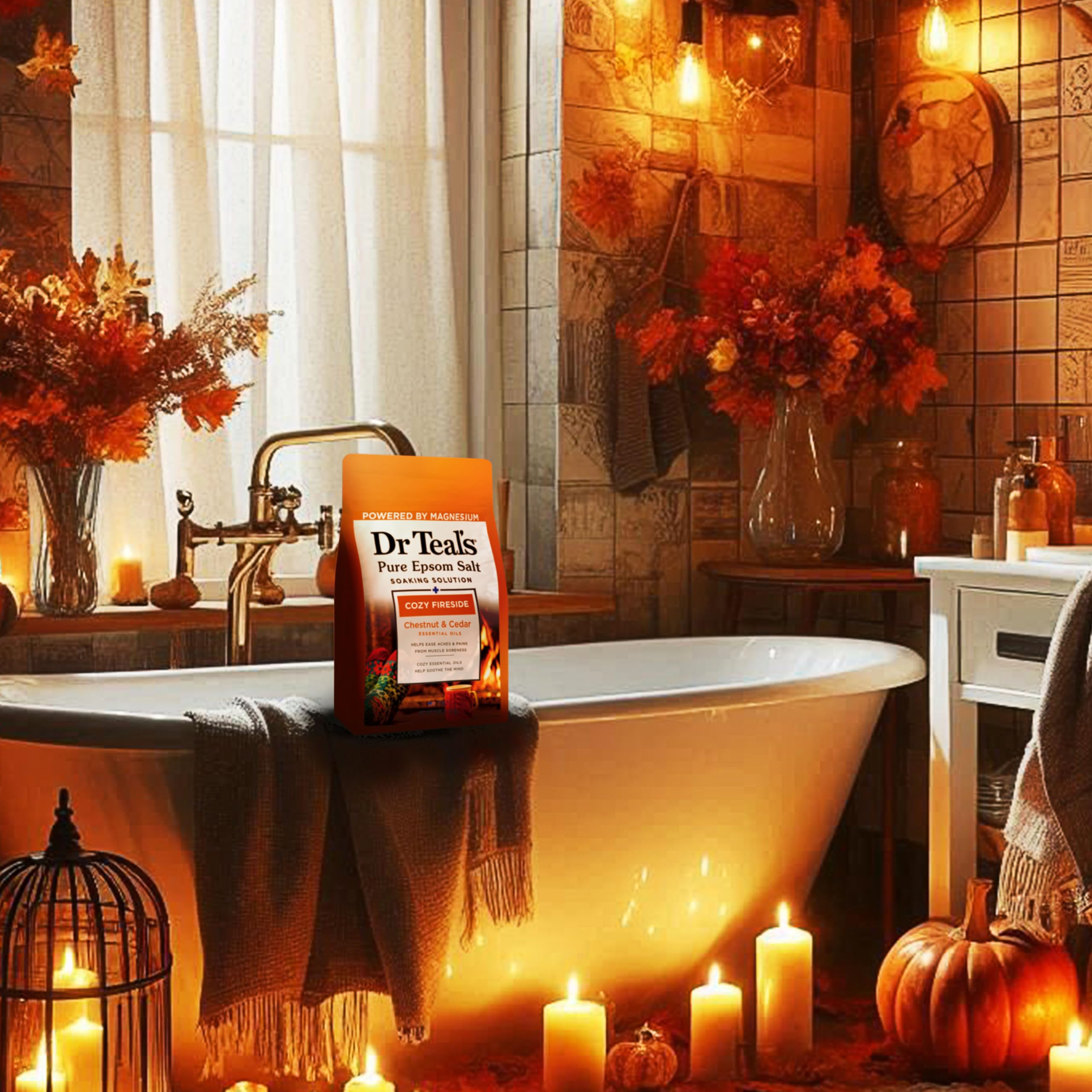 Steamy bath with Dr Teal's Cozy Fireside glow