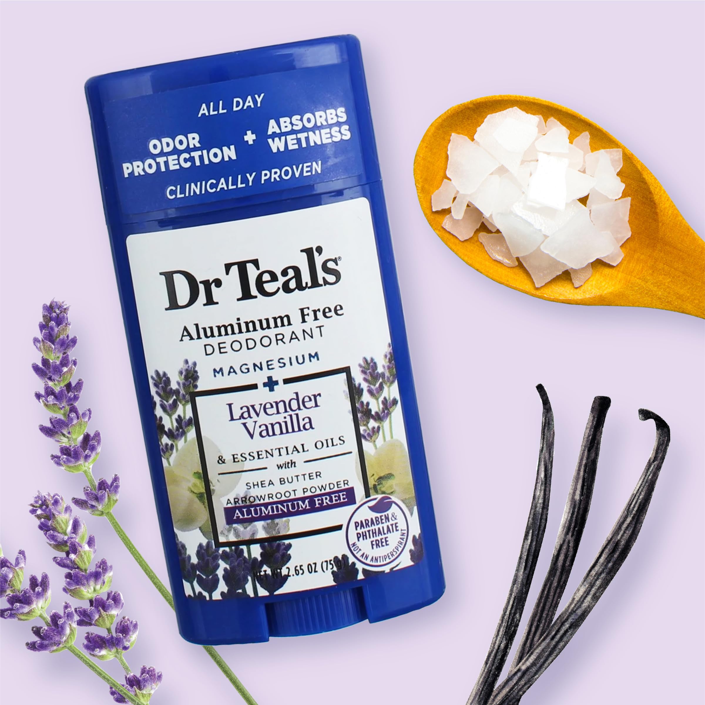 Arrurruz y bicarbonato aportan absorción durante el día con Dr Teal's.