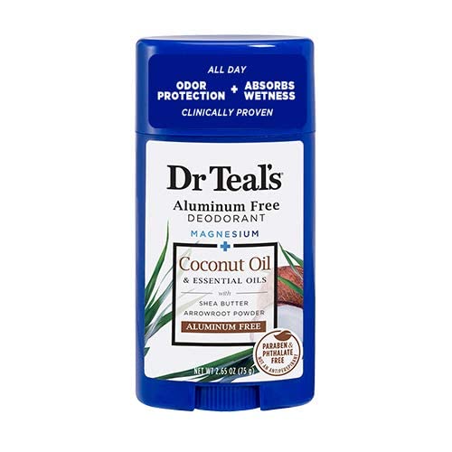 Dr Teal's desodorante coco, foco en aroma suave y humedad controlada.