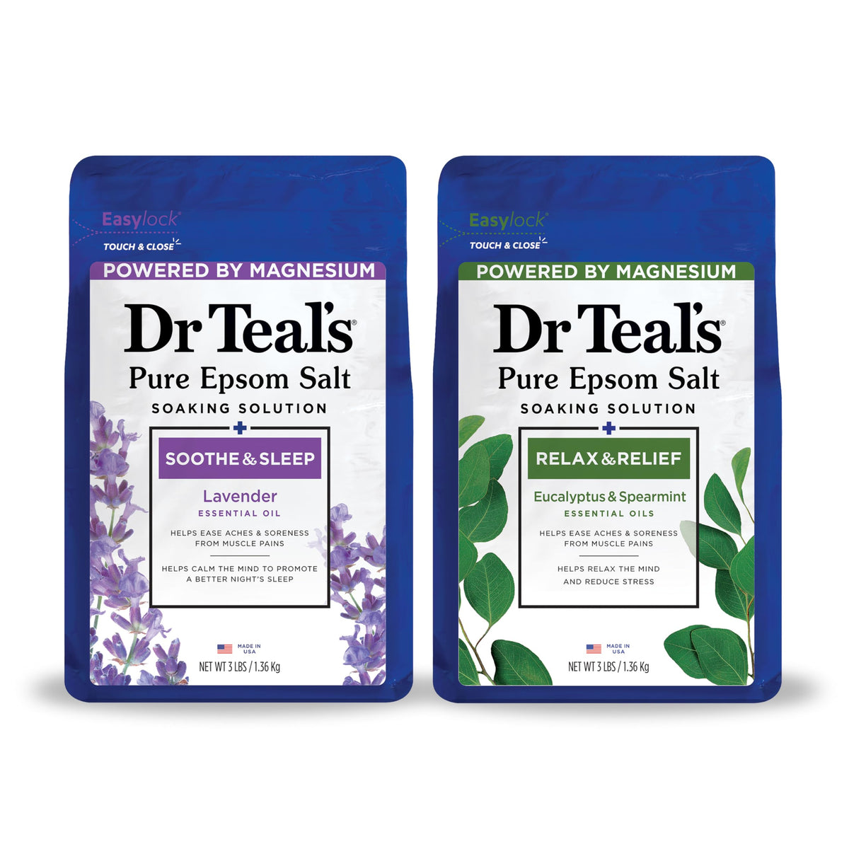 Dr Teal's dúo de sales de epsom lavanda y eucalipto en envase hermético