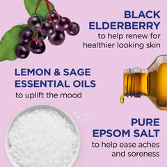 Close-up of Dr Teal's elderberry scent highlighting rejuvenating aroma.