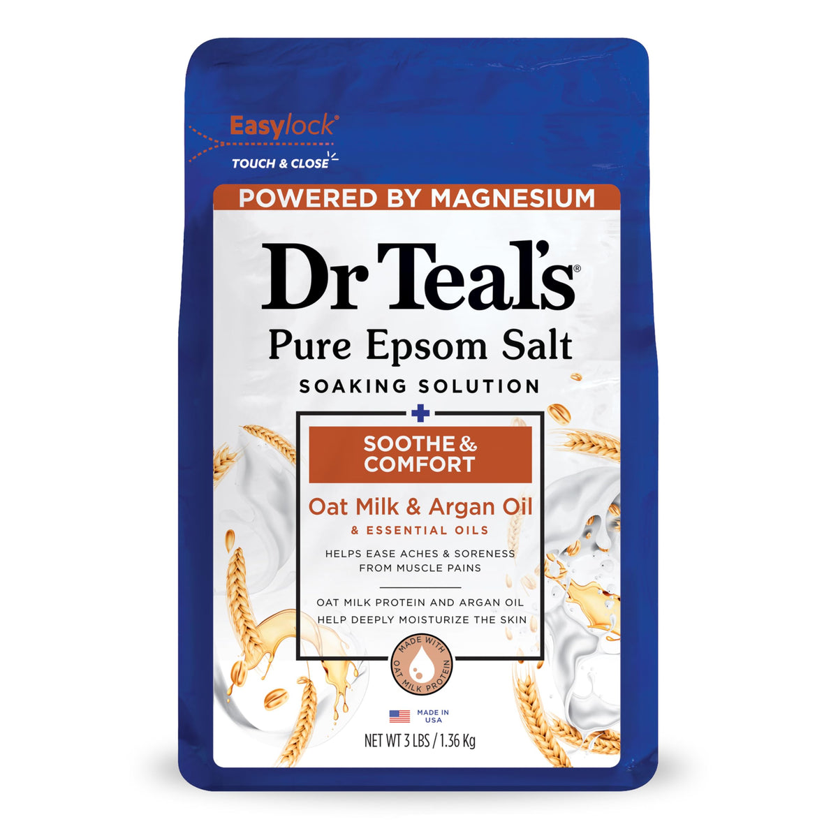 Dr Teal's Epsom Salt bottle pouring for a soothing bath