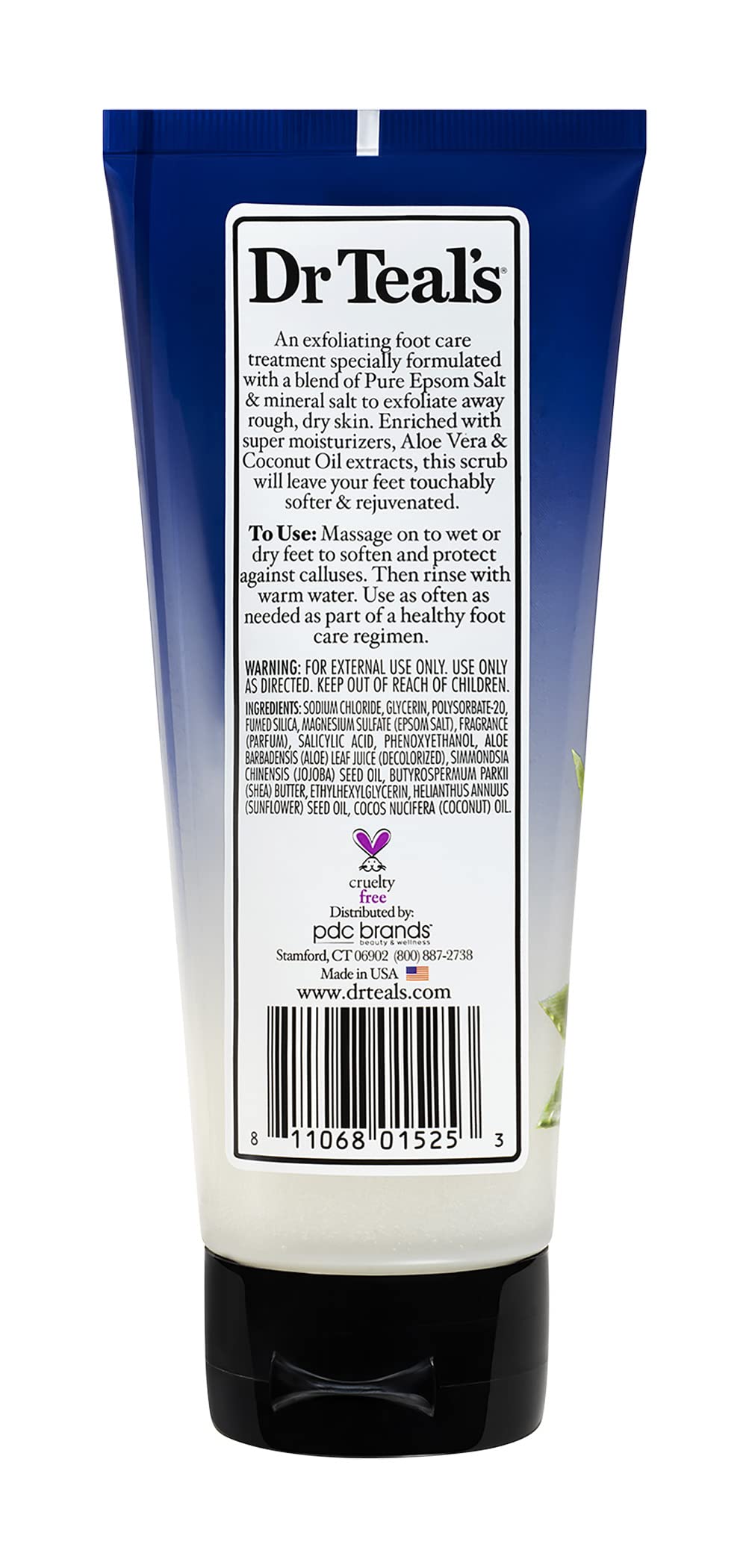 Dr Teal's exfoliante con granos visibles para suavizar piel de los pies.
