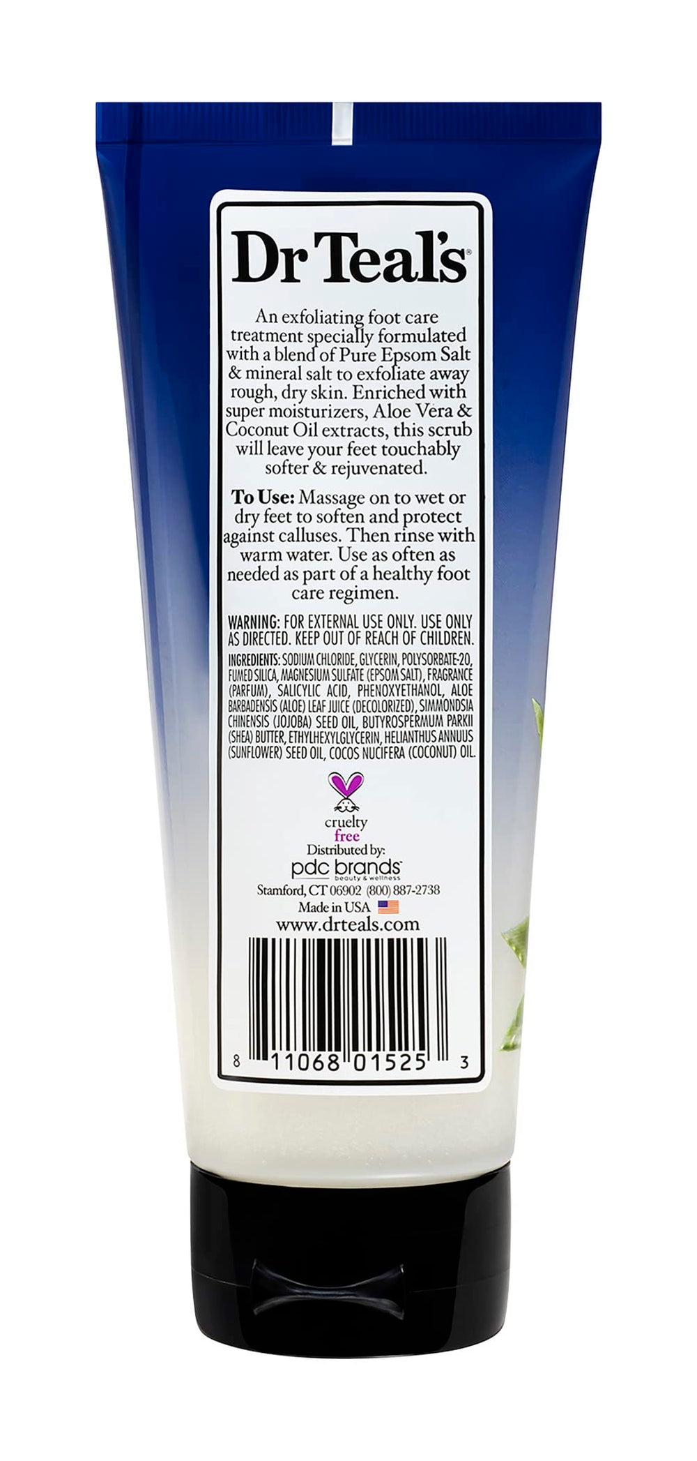 Dr Teal's exfoliante con granos visibles para suavizar piel de los pies.