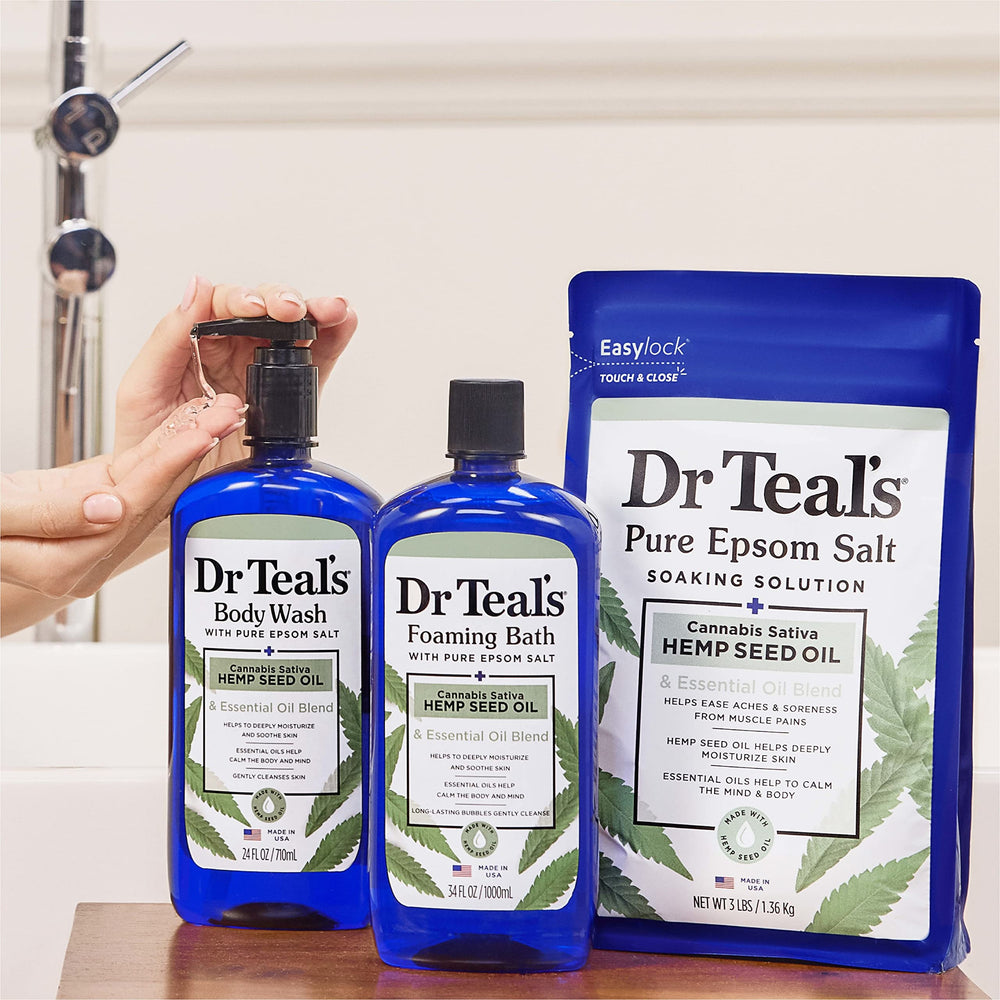 Dr Teal's exfoliate with Epsom salt wash bottle for gentle polish.