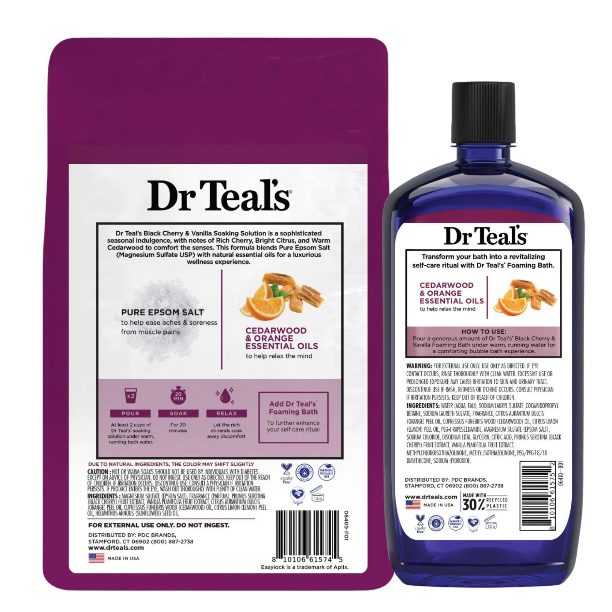 Dr Teal's Foaming Bath bottle with Black Cherry & Vanilla provides fragrant bubbles.
