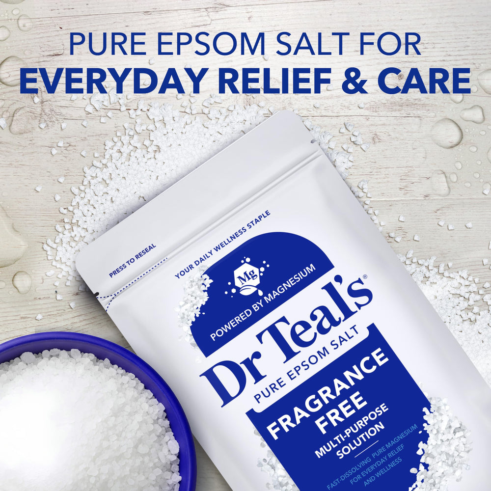 Bath tub scene with Dr Teal's salt dissolving in warm water for relaxation.
