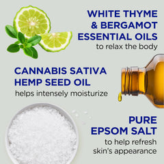 Dr Teal's hemp seed oil wash bottle promotes a calming, comfortable shower.
