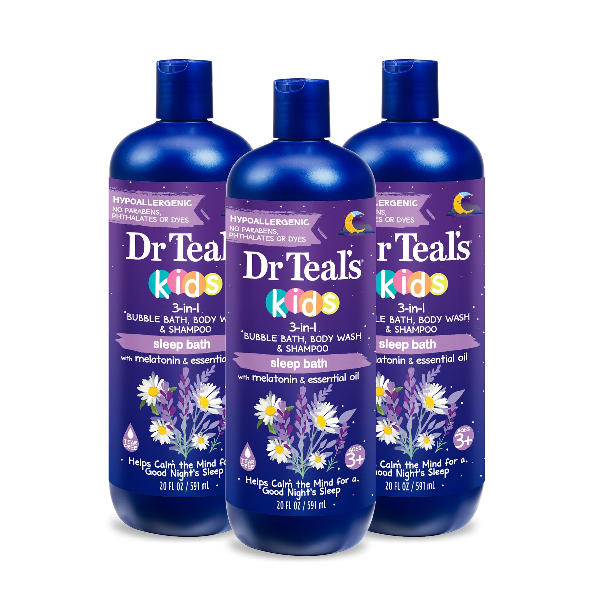 Dr Teal's Kids 3-en-1 baño nocturno con burbujas para un baño relajante.