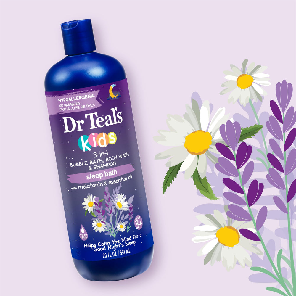 Dr Teal's Kids 3-en-1 jabón y champú para niños con melatonina.