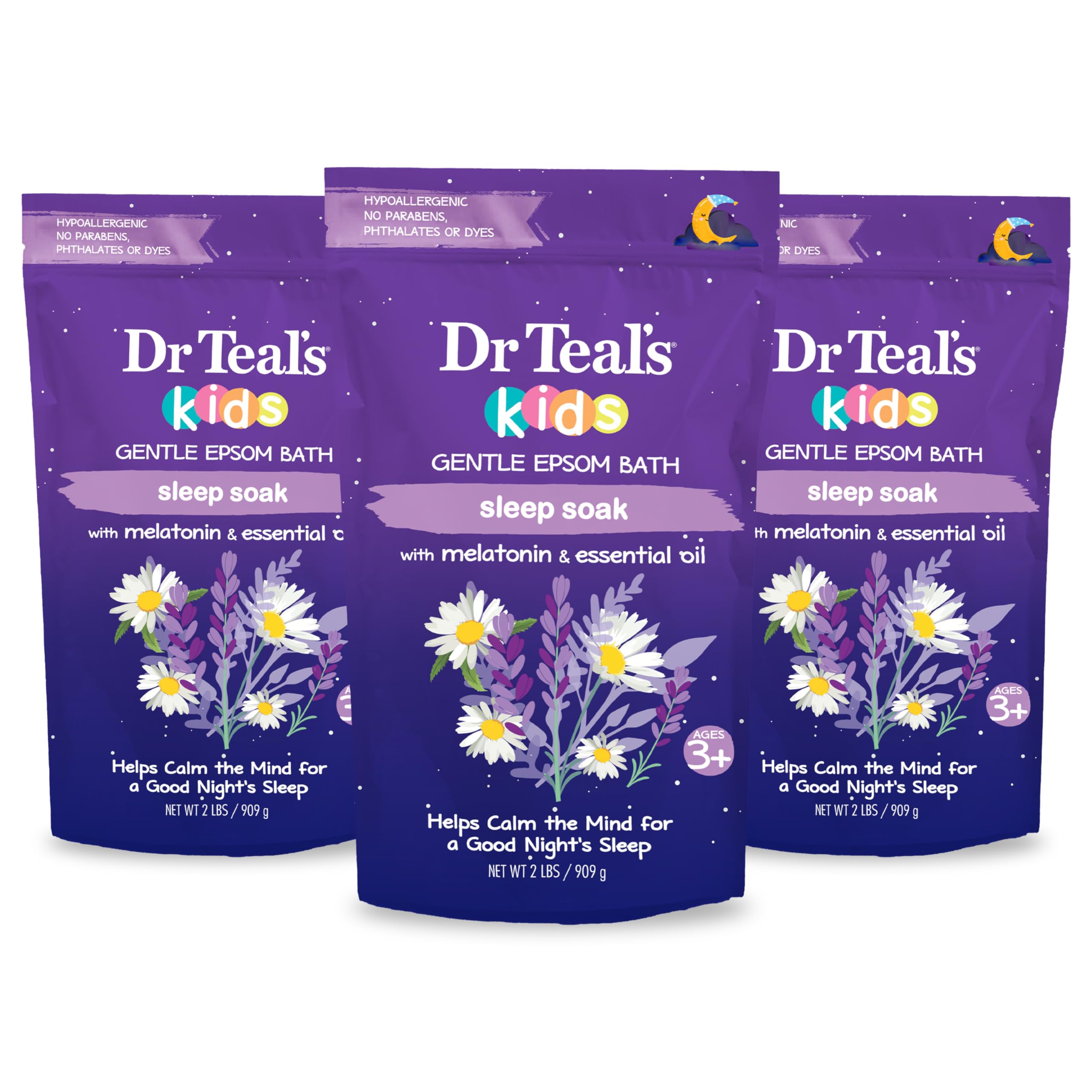 Dr Teal's Kids Gentle Epsom Salt pack frontal para un baño suave y calmante