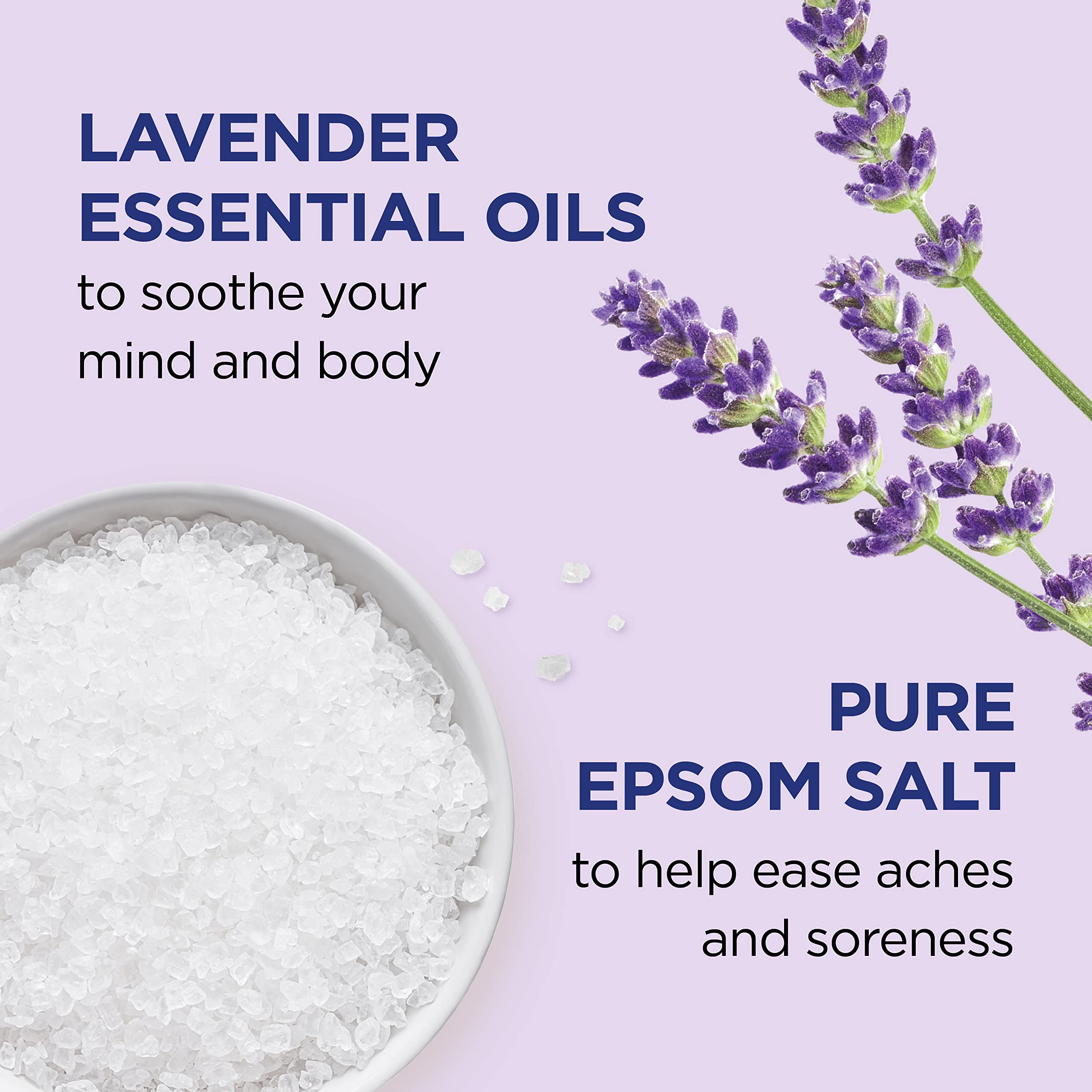 Bath scene prepared with Dr Teal's Lavender Epsom Salt for a soothing soak.
