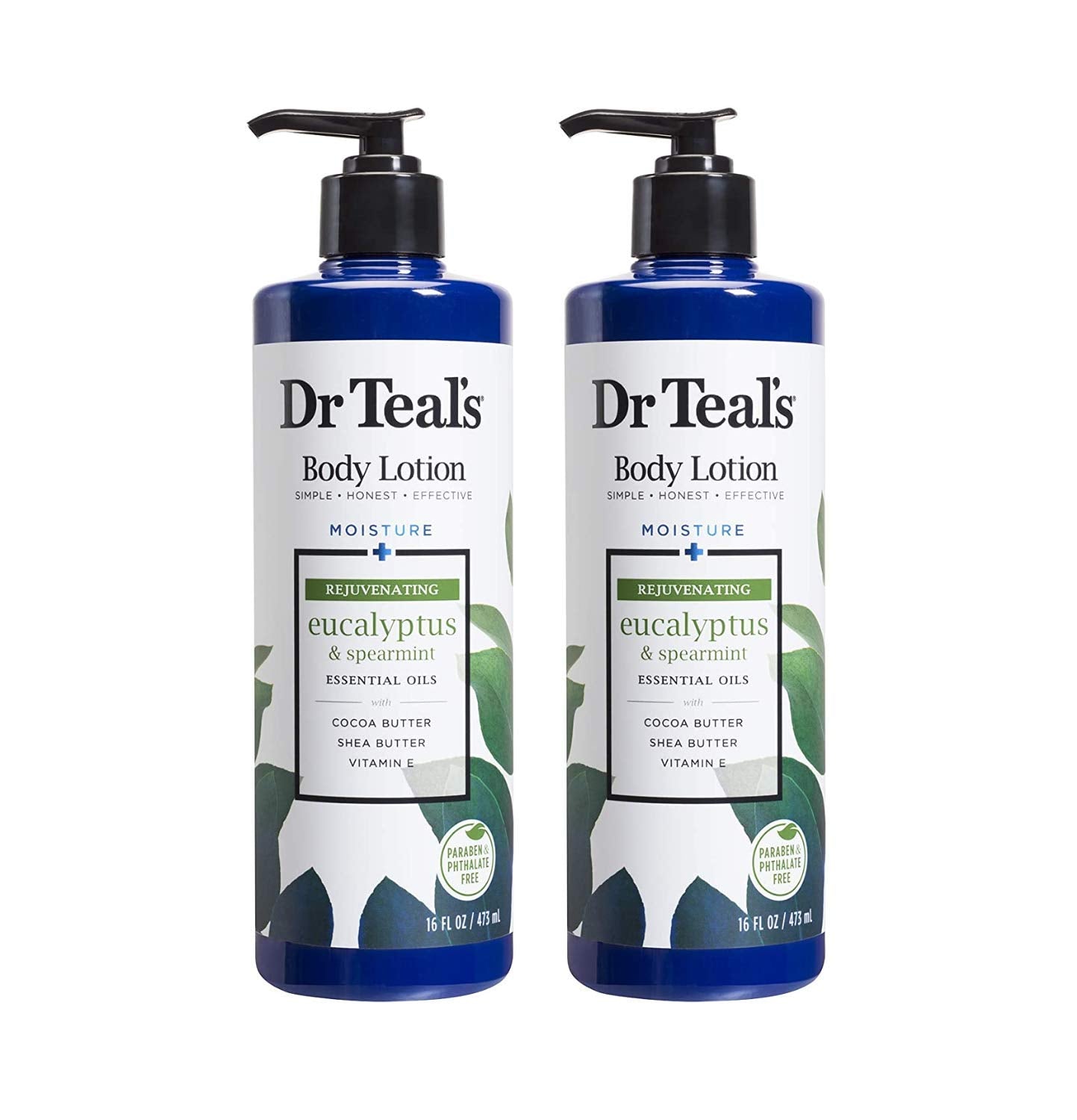 Dr Teal's loción corporal con eucalipto y menta, frasco vertido, aroma revitalizante para la piel