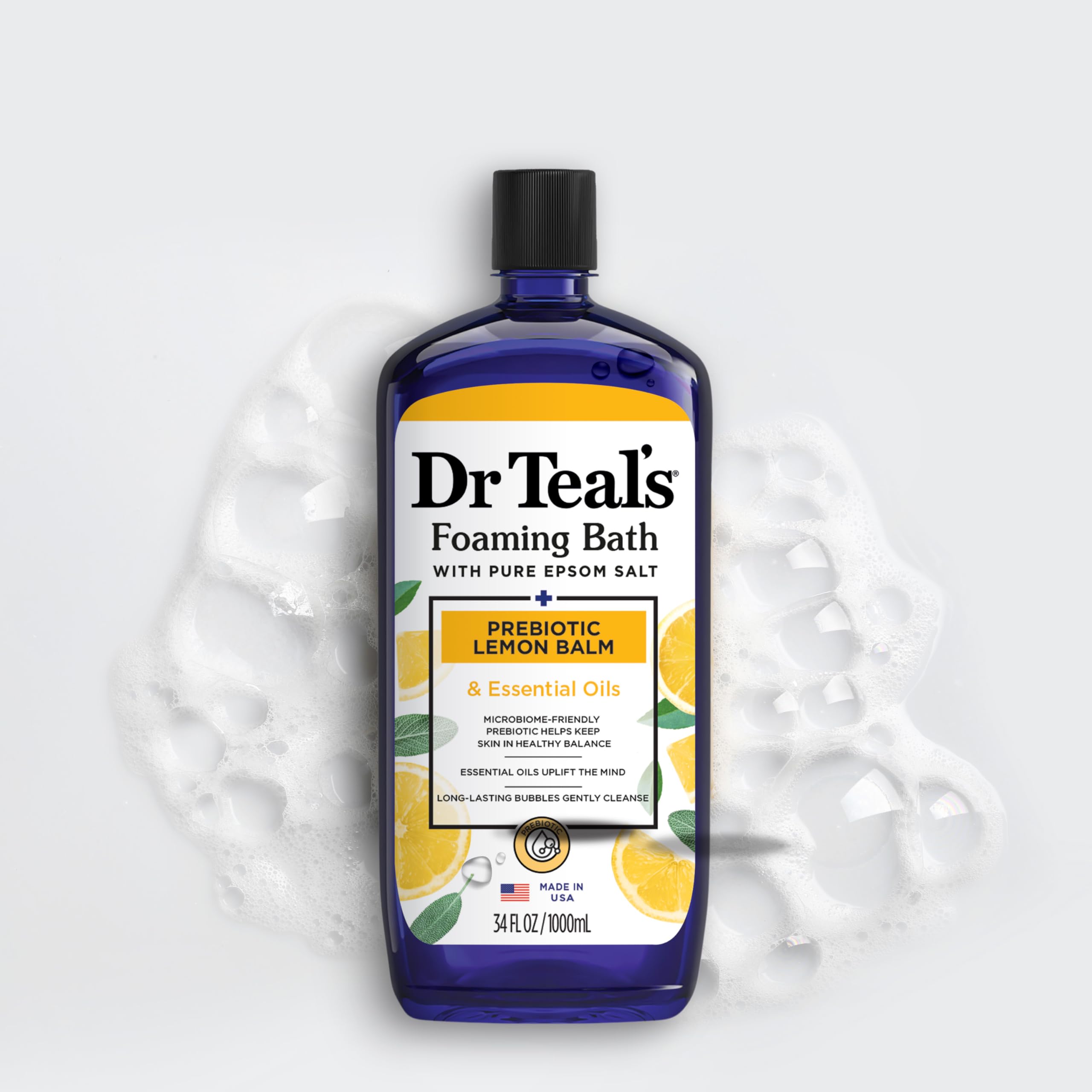Dr Teal's long-lasting bubbles provide continuous relaxing foam.