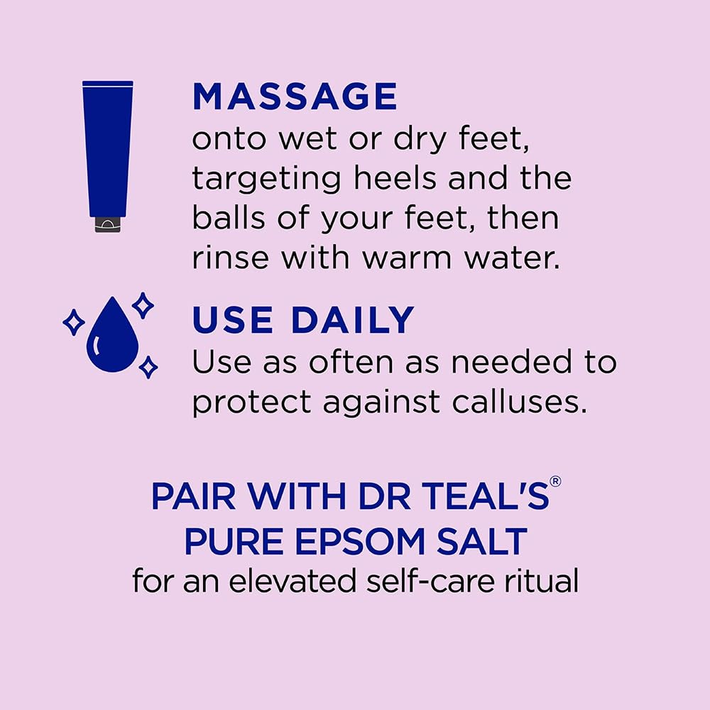 Dr Teal's pies con piel renovada y suave tras la exfoliación.