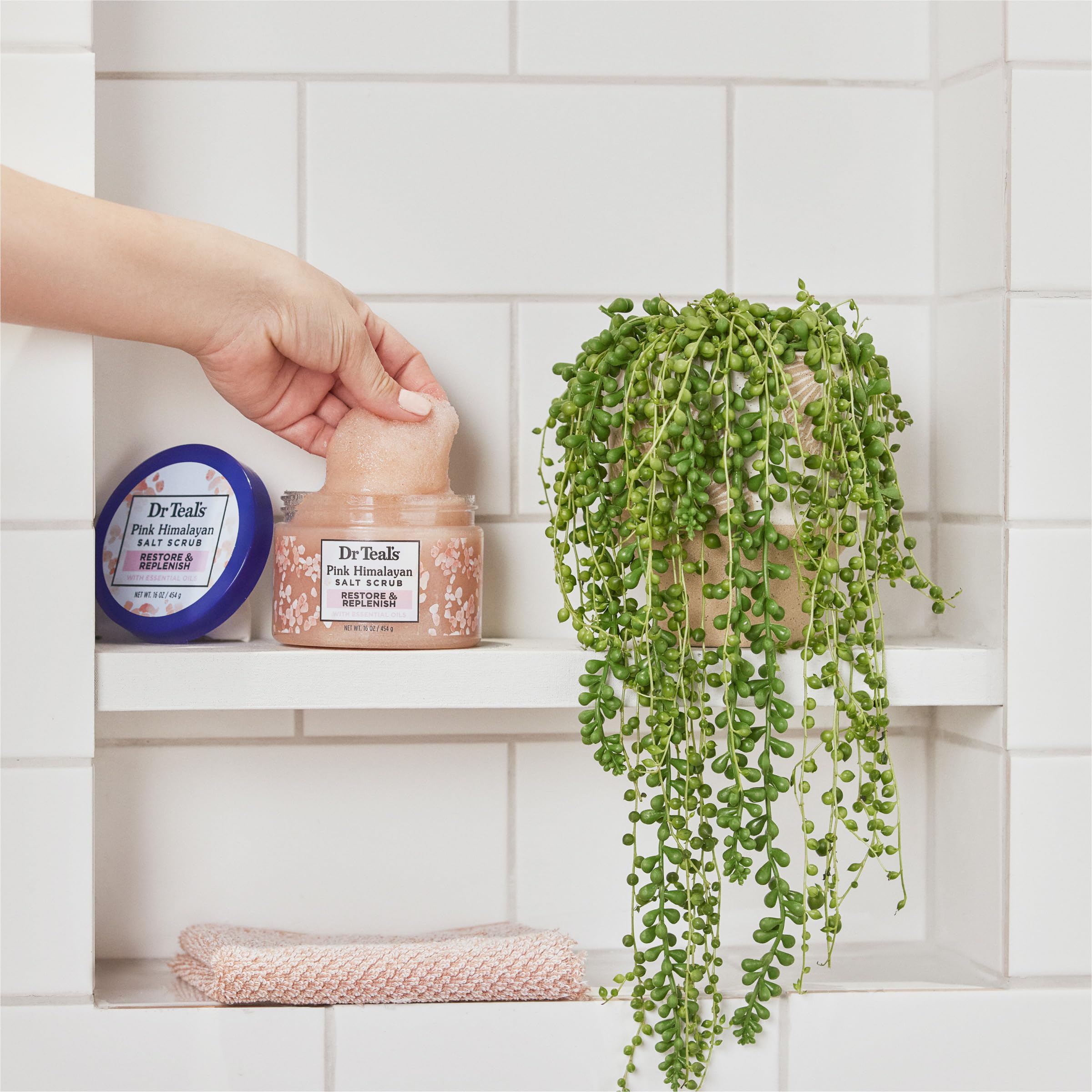 Vitamin E in Dr Teal's scrub provides surface moisture for soft skin