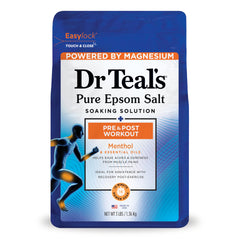 Dr Teal's Pre & Post Workout Salt Soak bottle for post-workout recovery.