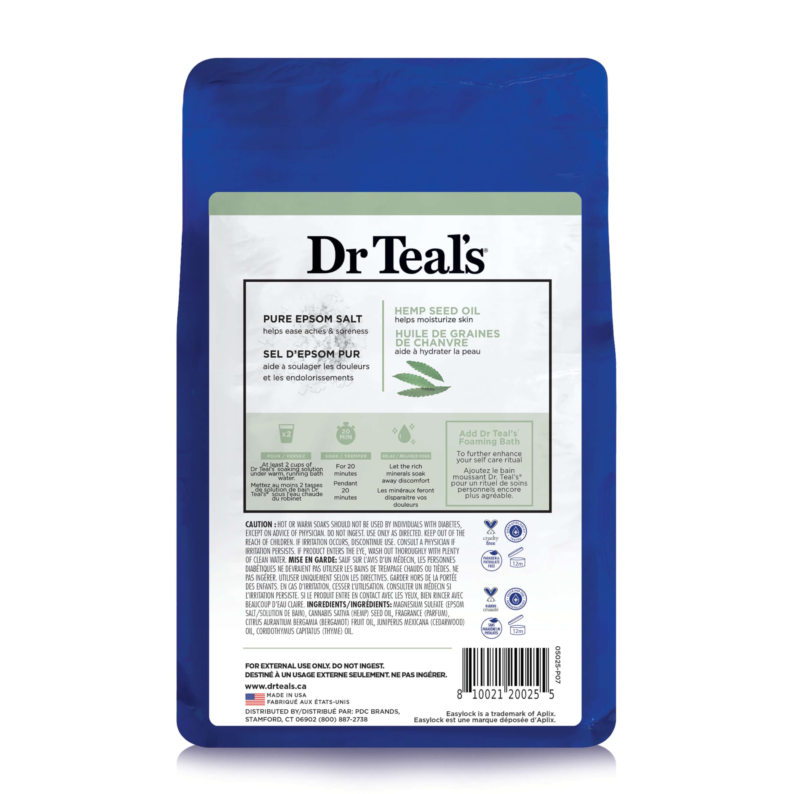 Dr Teal's soak poured into a bath for calming aromatherapy.
