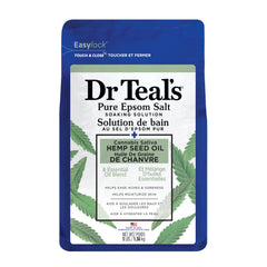 Dr Teal's Pure Epsom Salt Soak bottle with cannabis hemp oil promotes relaxation.