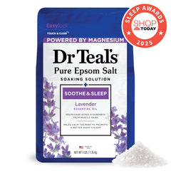 Dr Teal's lavender pour showcases soothing magnesium-based soak for tired muscles.